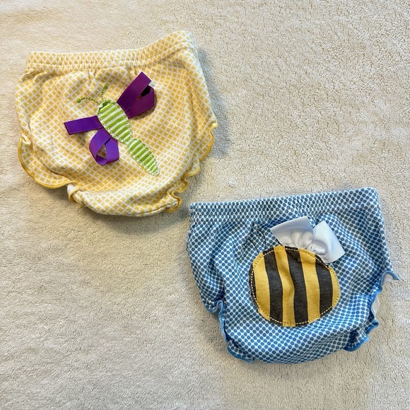Baby Aspen Bloomers 6-12 M Set of 2 Diaper Covers Yellow Blue Butterfly Bee - Picture 1 of 5